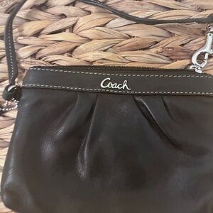 Authentic Coach  Black Leather Wristlet with  Silver Hardware